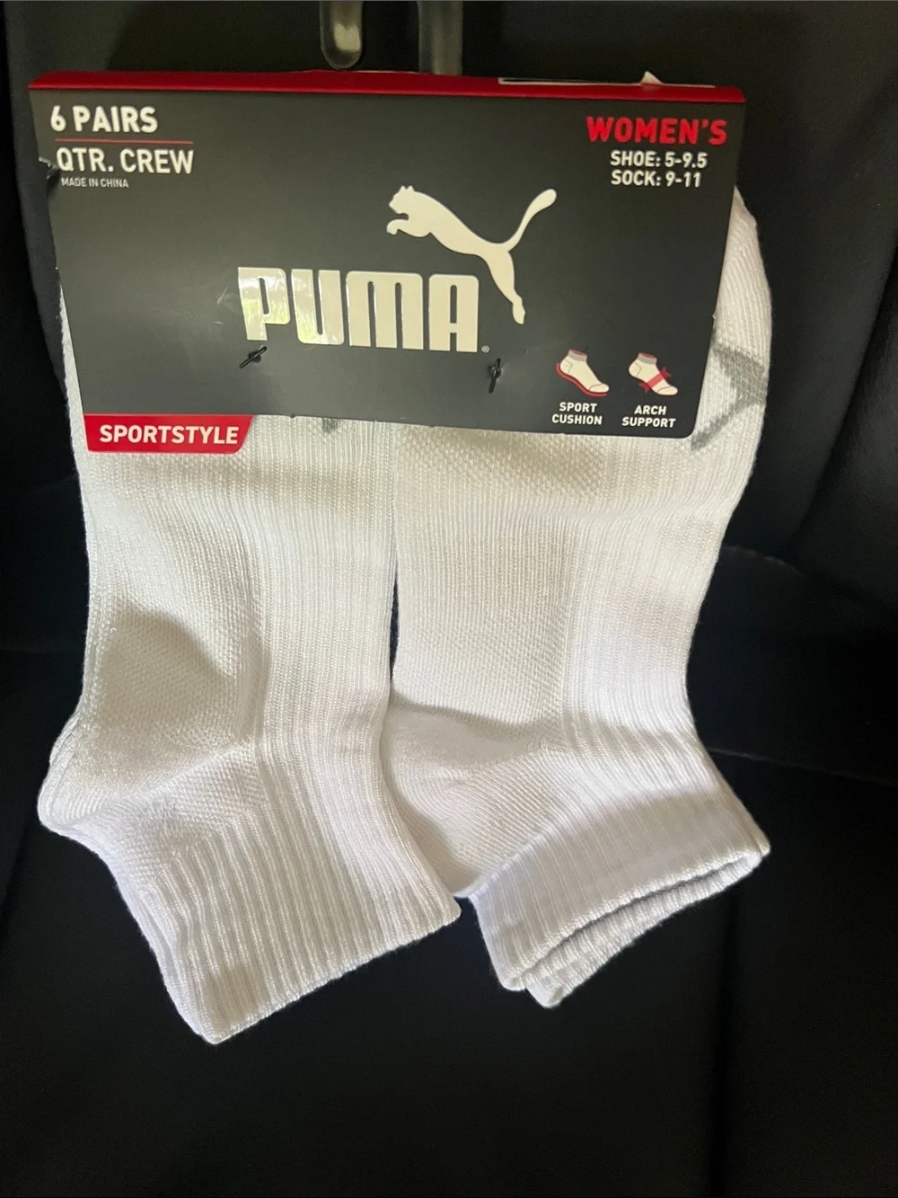 #3055**Puma Women's White Quarter Crew Athletic Socks - 6 Pack